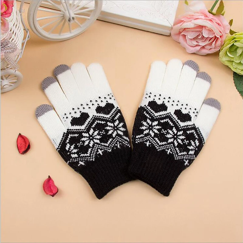 

NEW Female Winter Gloves Touch Screen Mittens For Women Christmas Snowflake Full Finger Mitts Wrist Gloves Gants Femme Hiver