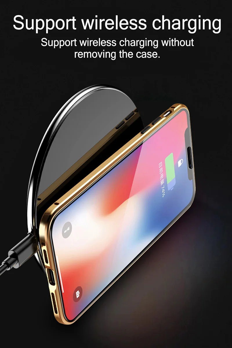 VZD металлический чехол с магнитной адсорбцией для iphone x, xr, xs, max6 Plus, задняя крышка из закаленного стекла на магните для iphone 7, 8 plus