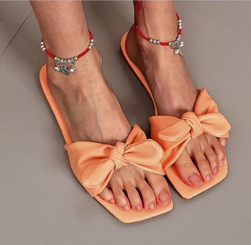 

Сандалии женские с квадратным носком, повседневные шлепанцы, пляжная обувь на плоской подошве, без застежки, летние Тапочки