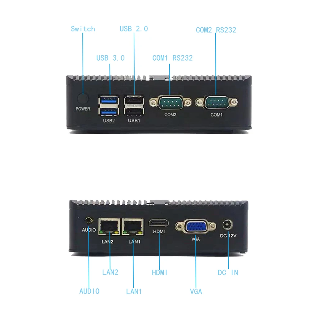 Мини компьютер Windows 10 Intel Celeron N2830 LAN 2xGigabit Ethernet 2 * RS232 USB HDMI VGA 8 ГБ/4 ГБ ОЗУ 64 Гб/128 Гб SSD с