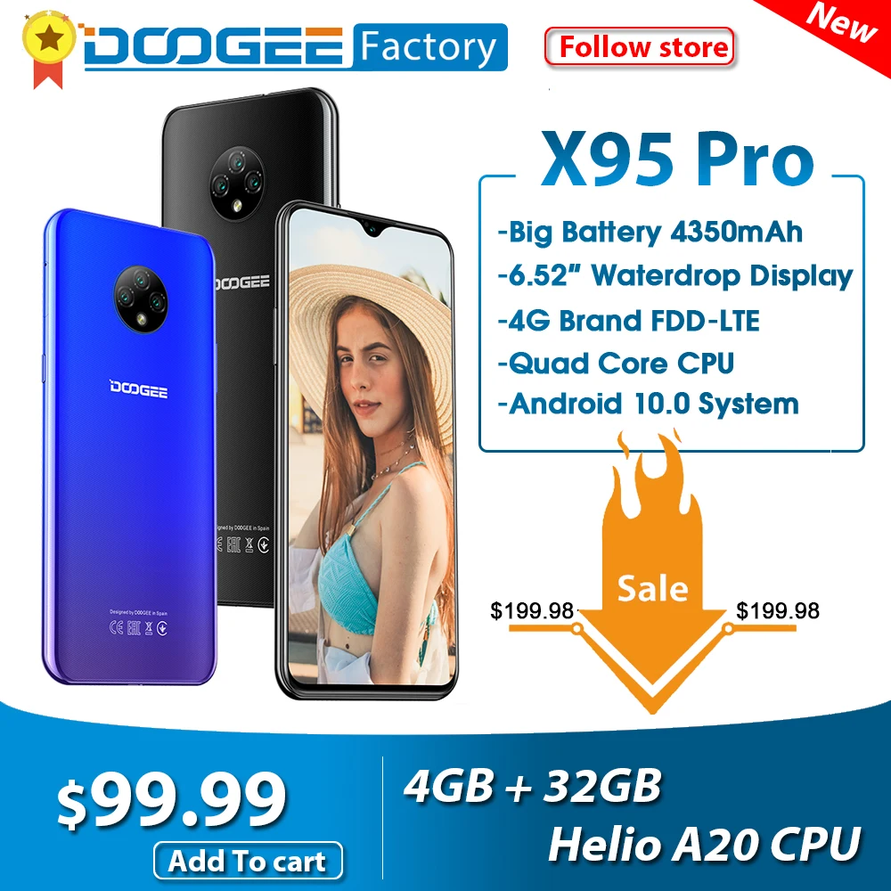 DOOGEE X95 Pro смартфон 4 Гб + 32 ГБ Helio A20 Android 10 OS мобильных телефонов 13MP тройной Камера 6 52