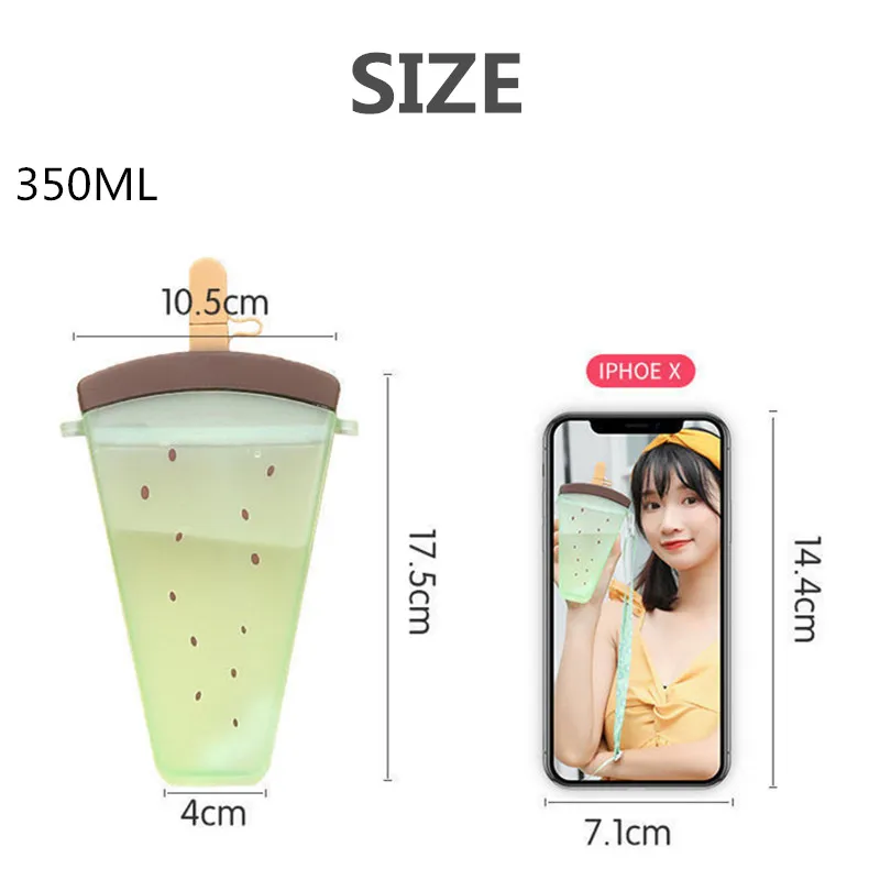 Hot Selling Cute 350ml Ice Cream Cup Portable Female Student Summer Drinking Water Children Creative Trend Bottle Lanyard |