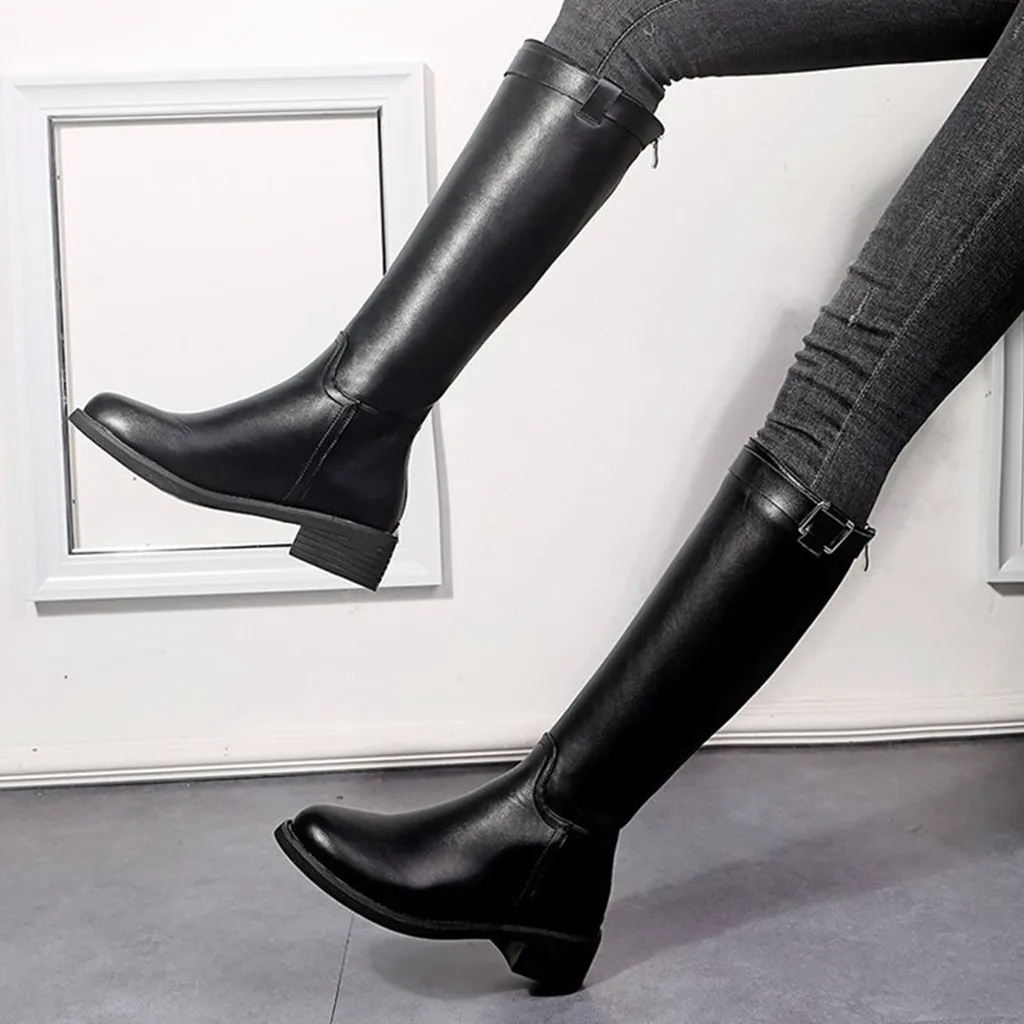 Женские кожаные ботинки обувь в байкерском стиле 2019 г. сапоги до колена на молнии