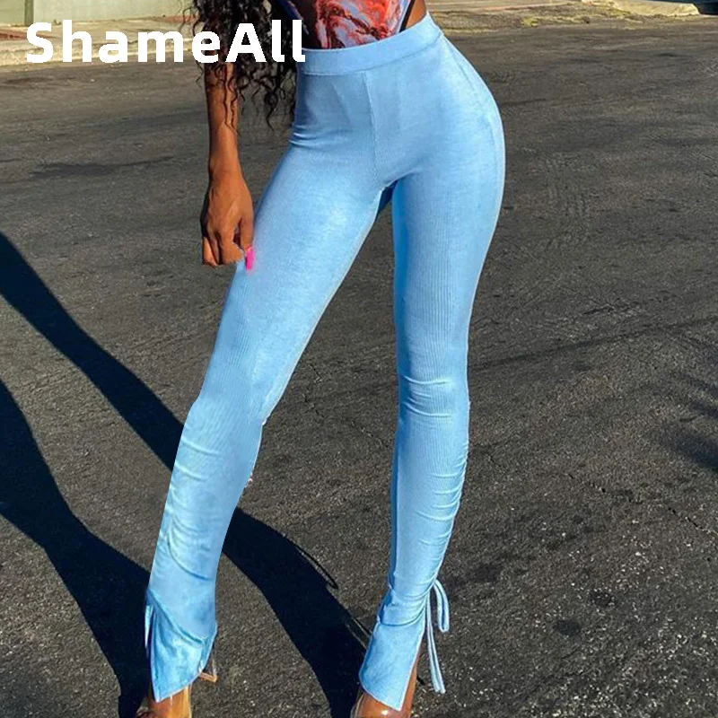 

Леггинсы с разрезом, эластичные спортивные штаны с завышенной талией, с оборками, расклешенные, для бега, осень