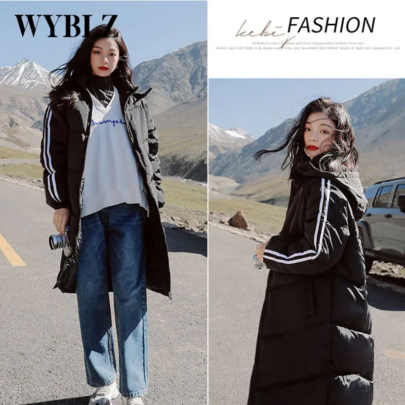 2021 Winter Down Jacket Cotton Padded Women's Korean Fashion Cotton Jacket Loose Thickened Knee Length Padded Jacket Black White