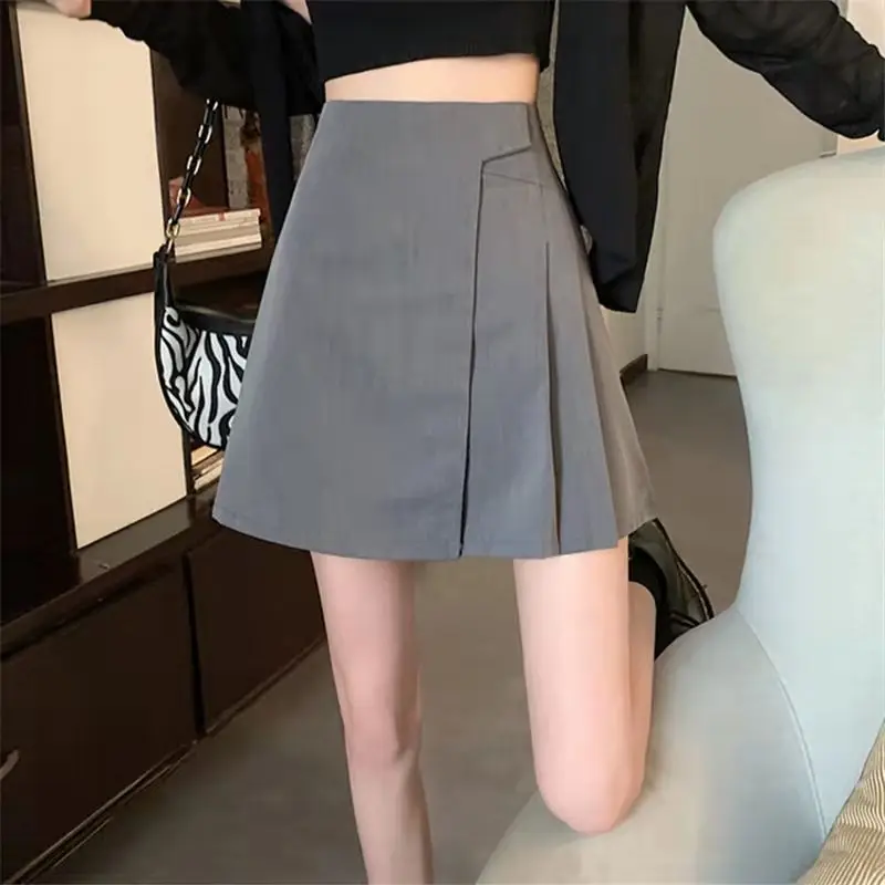 

Mini Skirts Women Empire Pleated Irregular Casual Spring Autumn New Ins Solid Harajuku Design College Temperament Femme Jupe