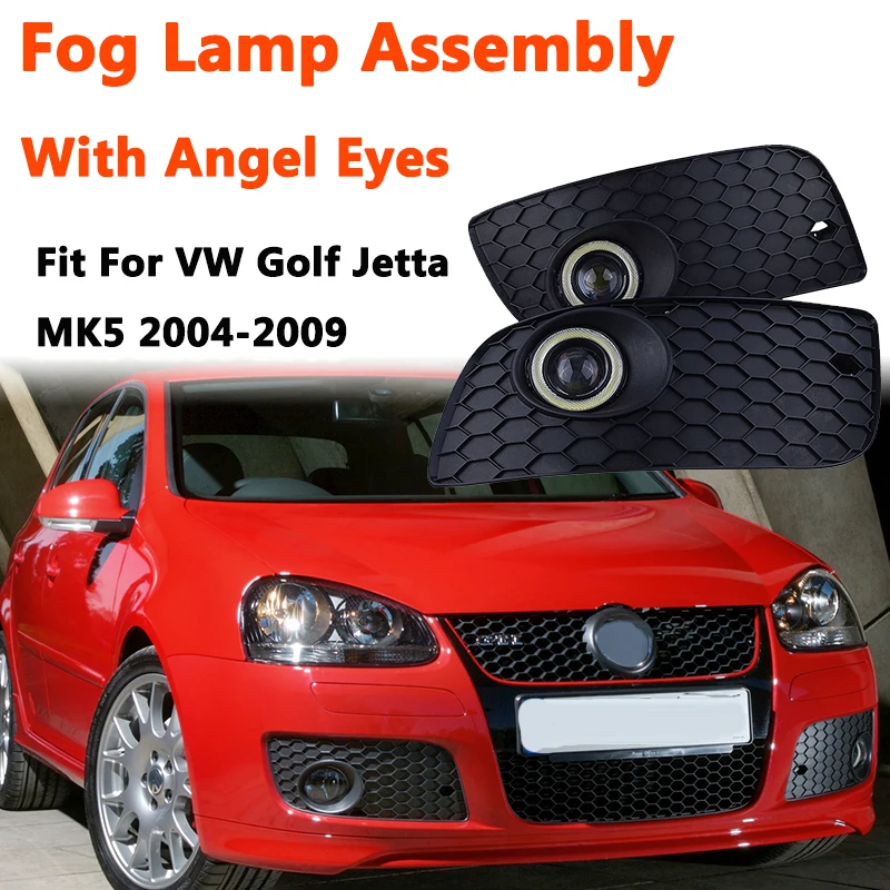 Fog Lamp Assembly Front Bumper Grille Lower Angel Eyes Lamp Fit For VW Golf 5 Jetta MK5 GTI/GLI 2004-2009 Car Accessories