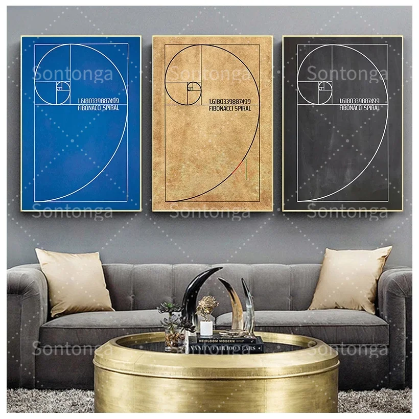 

Spiral Wall Stickers Art Canvas Painting Golden Ratio Poster Prints Retro Blueprint Gift School Classroom Decoration Home Office