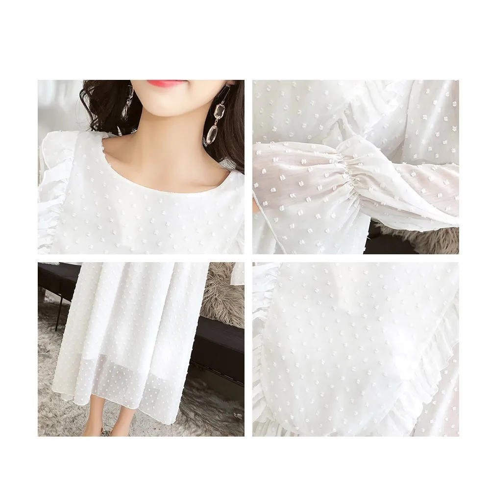 Женское шифоновое платье в горошек с оборками длинные брюки клеш эластичным