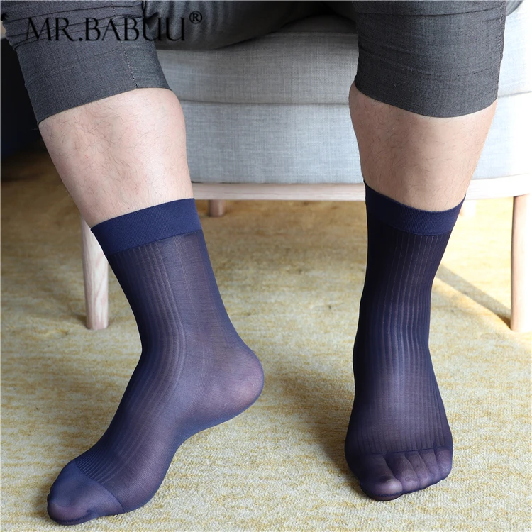

3Pair/lot Men's mercerized soft short tube smooth nylon stretch dress socks with stripe odor proof