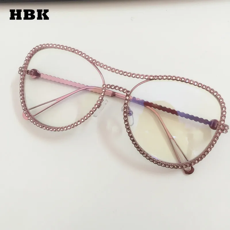 HBK солнцезащитные очки пилота, женские декоративные стразы, брендовая дизайнерская медная оправа, HD прозрачные линзы, двойной мост, солнцезащитные очки