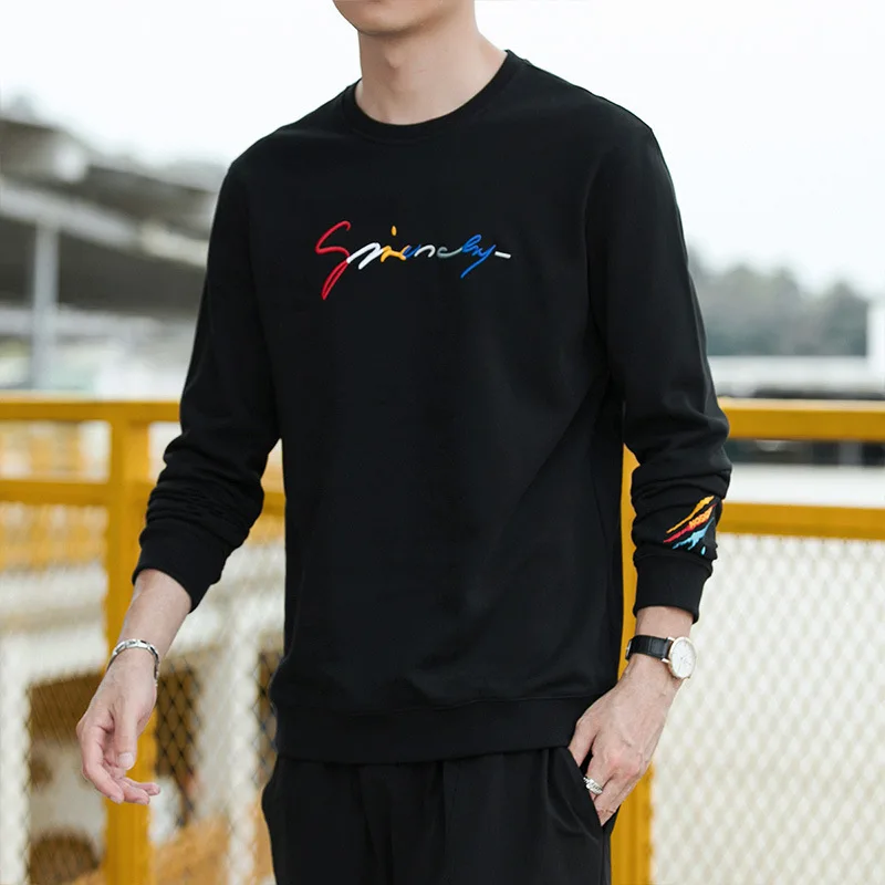 

Men who dress the new spring 2021 han edition loose clothes round neck long sleeve T-shirt a undertakes to fall
