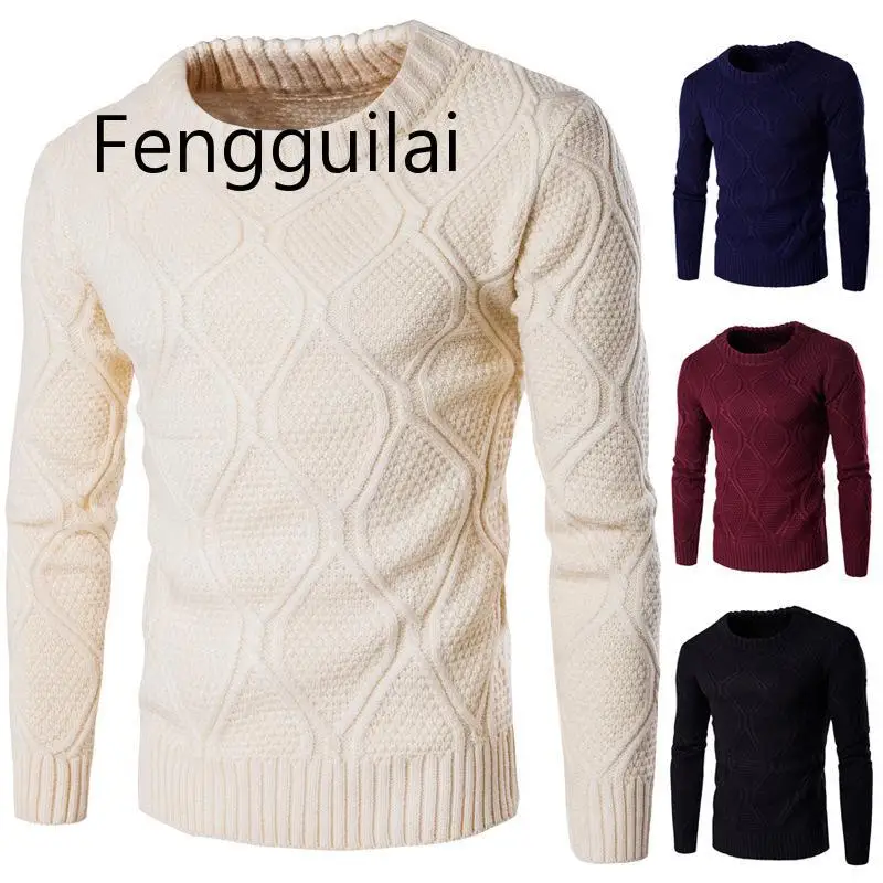 FENGGUILAI Winter Twist Sweater Men Pullovers Tops Male Sweaters O Neck Slim Long Sleeve Clothes Knit Jumper Pull Homme 2020
