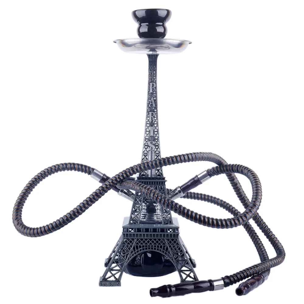 

1Pcs Metal Shisha Double Hose Hookah Model Set Narghile Tower Shape Hookah Ceramic Bowl For bars and Clubs Smoking Accessories