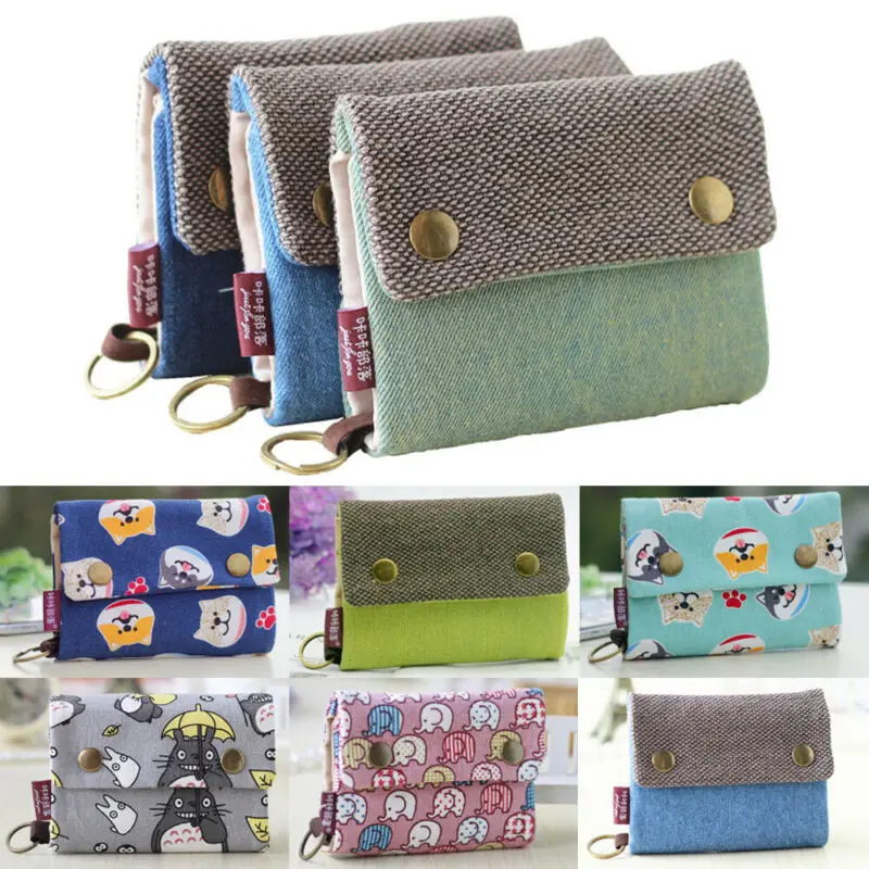 Короткий хлопковый кошелек милый женский с котом и котенком сумочка отделением