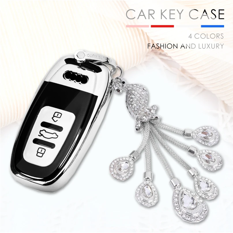 Роскошный чехол для автомобильного ключа со стразами брелока из ТПУ держатель Audi