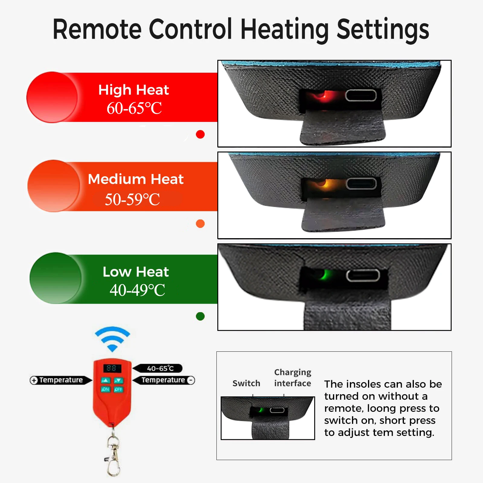 New 2000mAh USB Heated Shoes Insoles Remote Control Rechargeable Feet Warm Sock Pad Mat Adjustable Temperature Shoes Soles