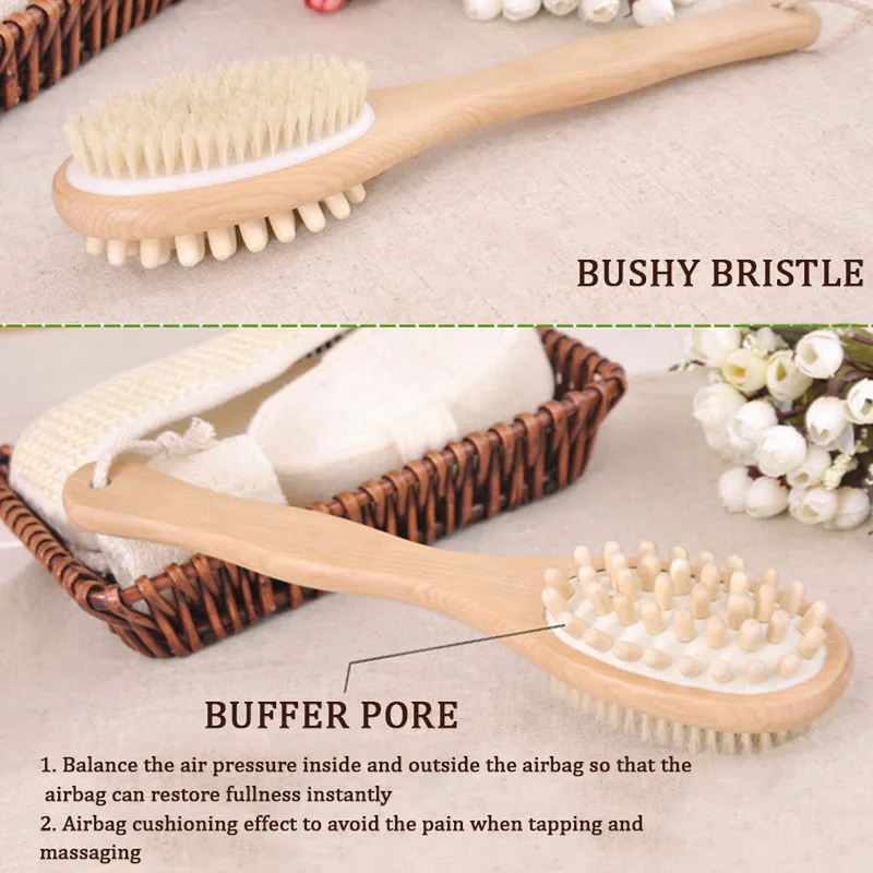 

Bathroom Body Brushes Long Handle Bath Natural Bristles Brushes Exfoliating Massager With Wooden Handle Dry Brushing Shower Tool