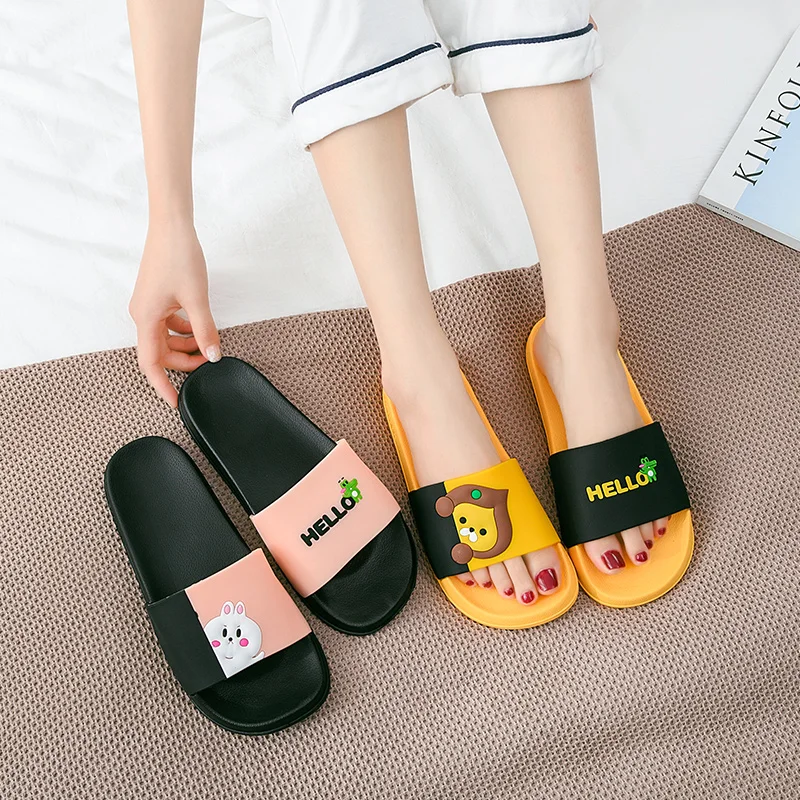 Тапочки для влюбленных пляжная обувь женские тапочки летние милые шлепанцы с