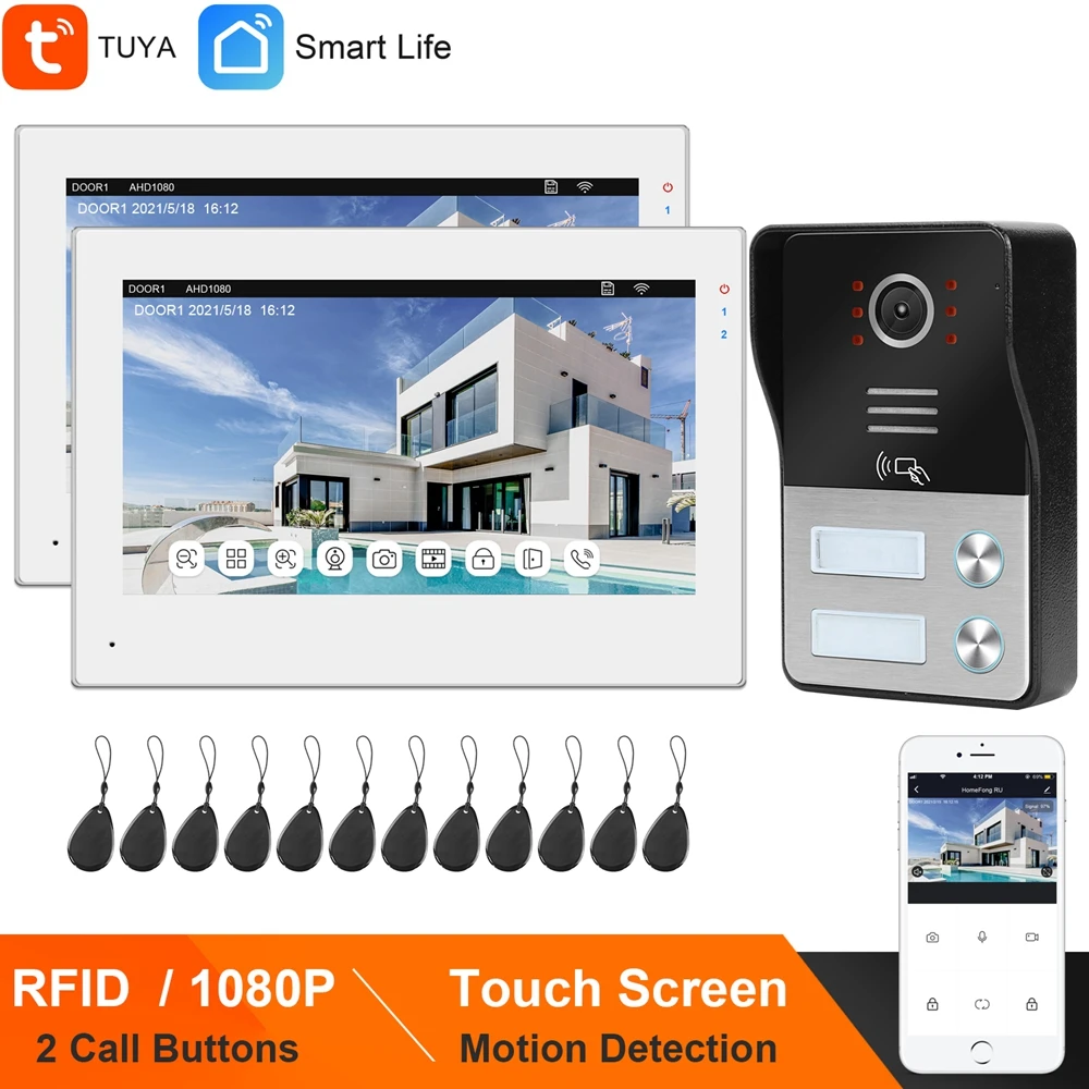 

Видеодомофон HomeFong, Wi-Fi, сенсорный экран 7 дюймов, 1080P, RFID, 2 шт.