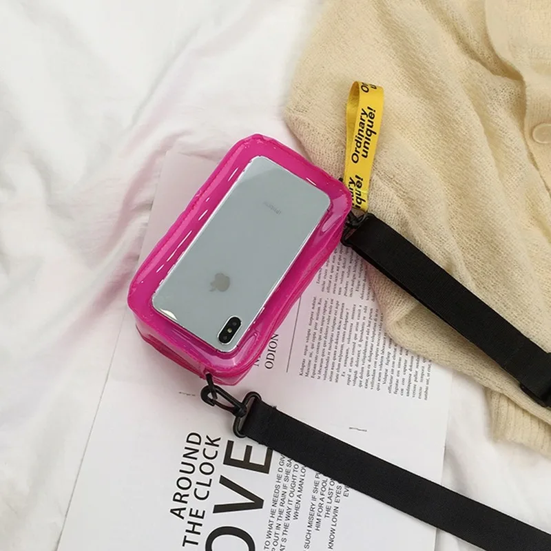 

Transparent Laser Crossbody Bag For Women Candy Color Letter Fashion Wild Mini Shoulder Messenger Bag PVC Jelly Small Tote Bag