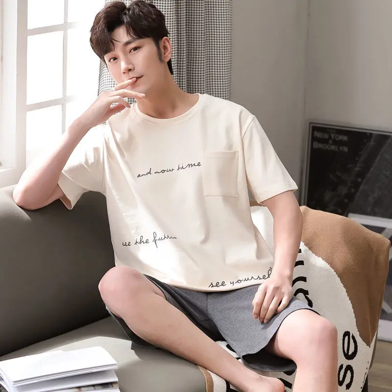 

Fashion Pijamas Pullover Cartoon Printing Young Man's Homewear Teen Boy's Pajamas Set 3xl Men Nightwear Cotton Shorts Sleep Wear