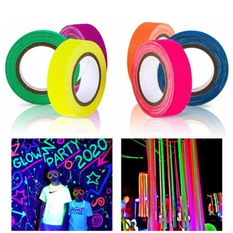 

6 Colors Fluorescent Tape UV Blacklight Tape In The Dark Neon Cloth Gaffer Safety Warning UV Sticker For Home Party Decor