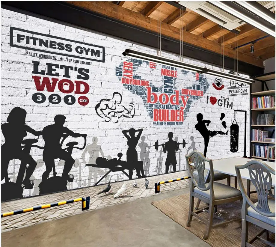 Custom photo wallpapers 3d Retro brick wall muscle sport gym club weightlifting image background decorative papers | Обустройство