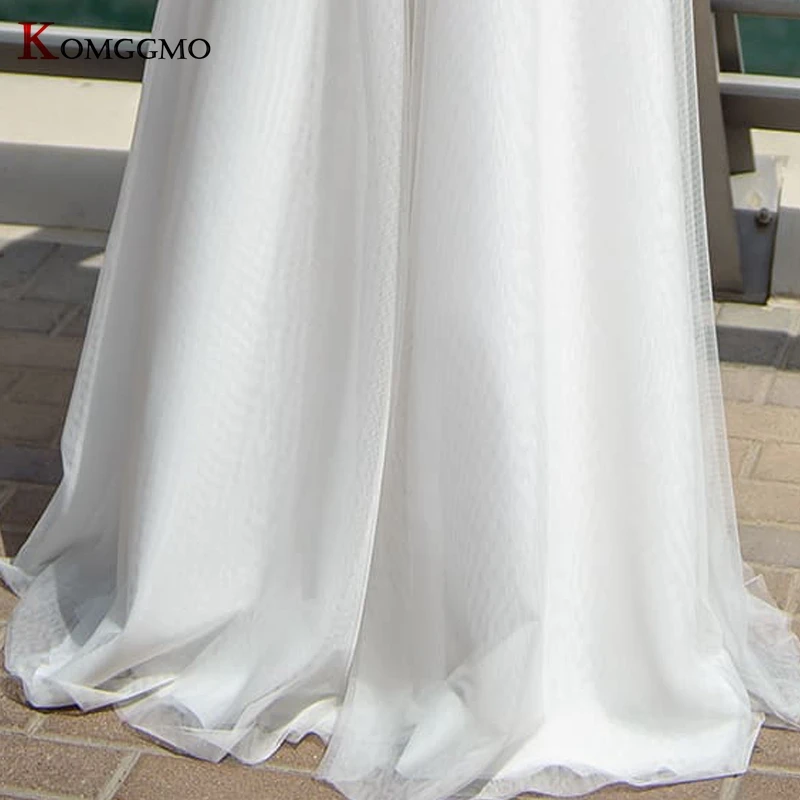 

Elegant Illusion O-Neck Sweep Train A-Line Wedding Dress Luxury Embroidery Appliques Tulle Cap Sleeve Split Lace Bridal Gown