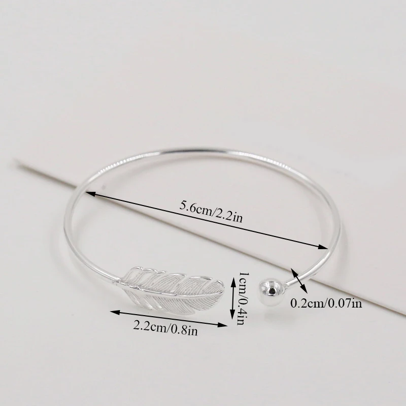 

New 925 Silver Feather Opening Bracelet Women Fashion Temperament Bracelet Ball Cuff Bangle Bracelet High Quality Jewelry Gift
