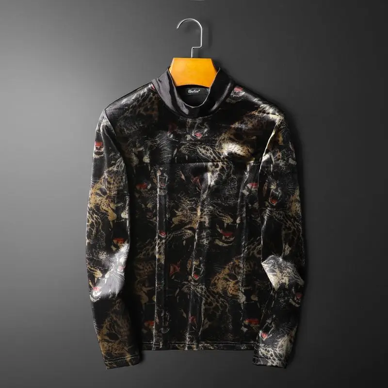

Королевская Футболка для мужчин Camiseta Masculina с животным принтом, бархатная утолщенная футболка, повседневная мужская Клубная одежда, бархатн...