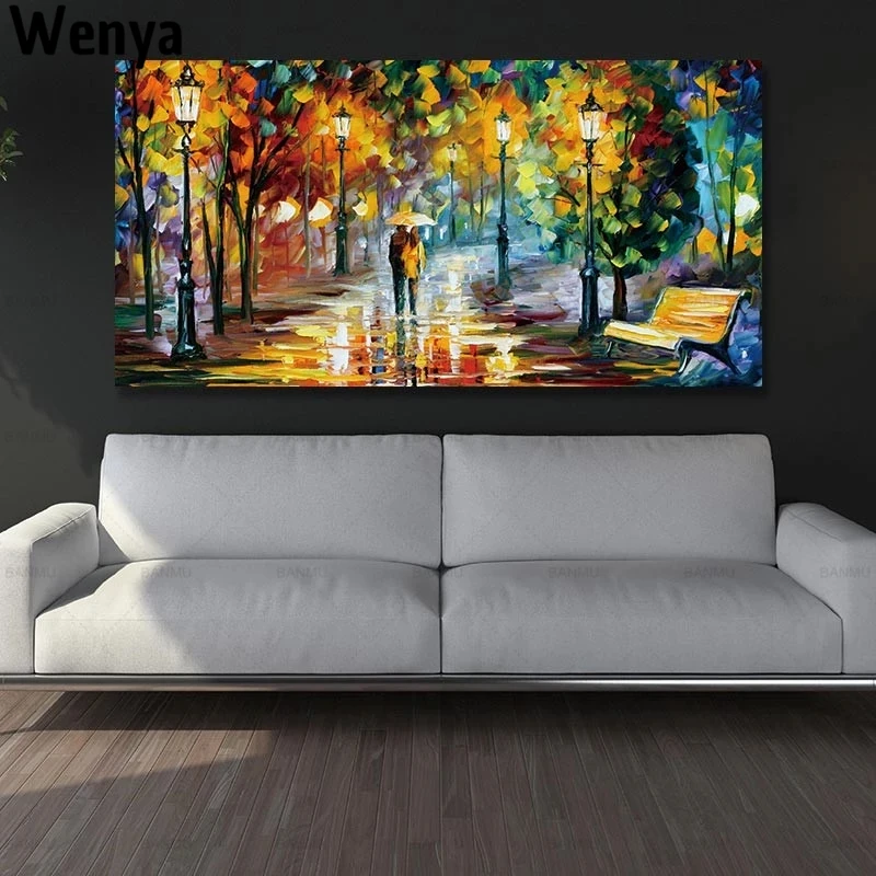 

Wall Canvas Art Painting Poster Abstract Colorful Tree-Lined Trails Couples Umbrella Pictures Print Decoration For Livingroom