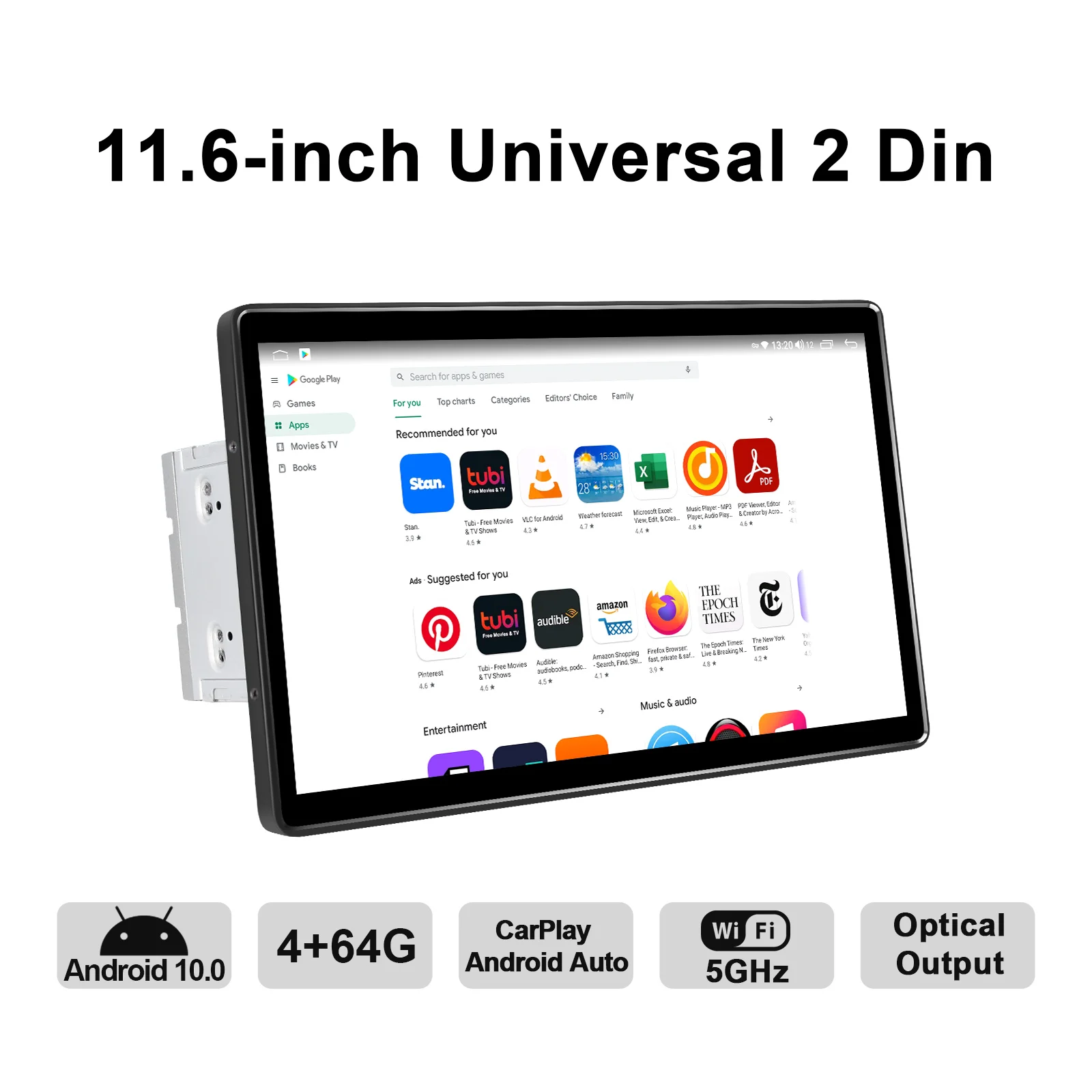 저렴한 Joying-11.6 인치 2 Din 안드로이드 10 자동차 네비 시스템, 6GB 128GB 범용 테이프 레코더 안드로이드 자동 무선 카플레이 솜