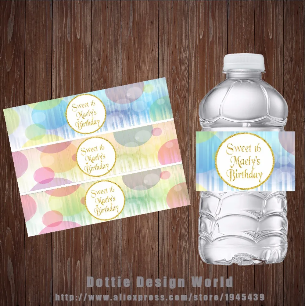 20 шт./лот на заказ радужные этикетки бутылки для воды обертка конфет свадебные