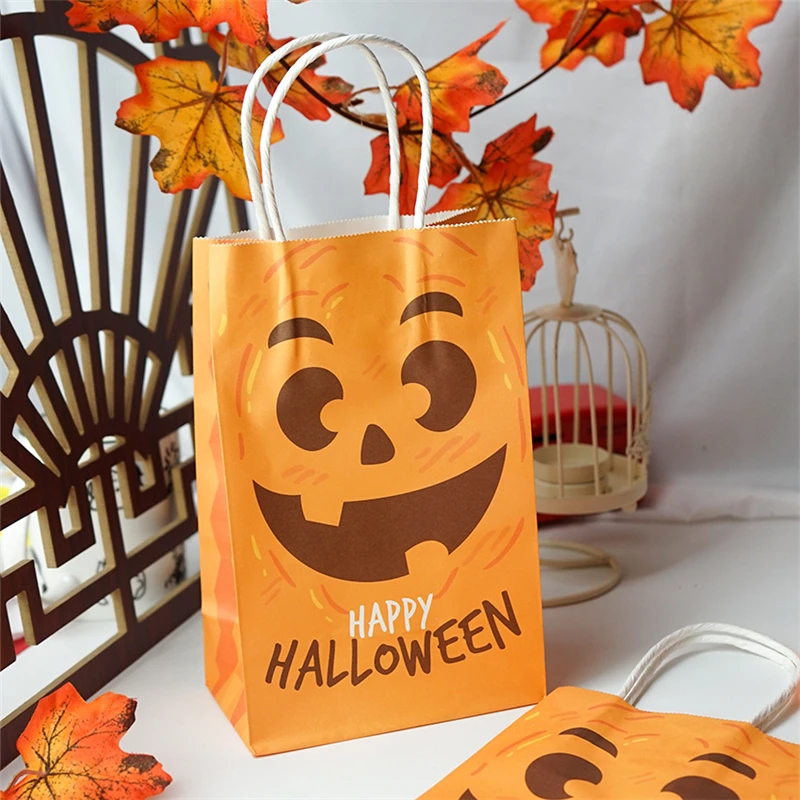 

Halloween Gifts Bag Orange Pumpkin Avatar Portable Paper Bags Candy Bag Halloween Party For Kids