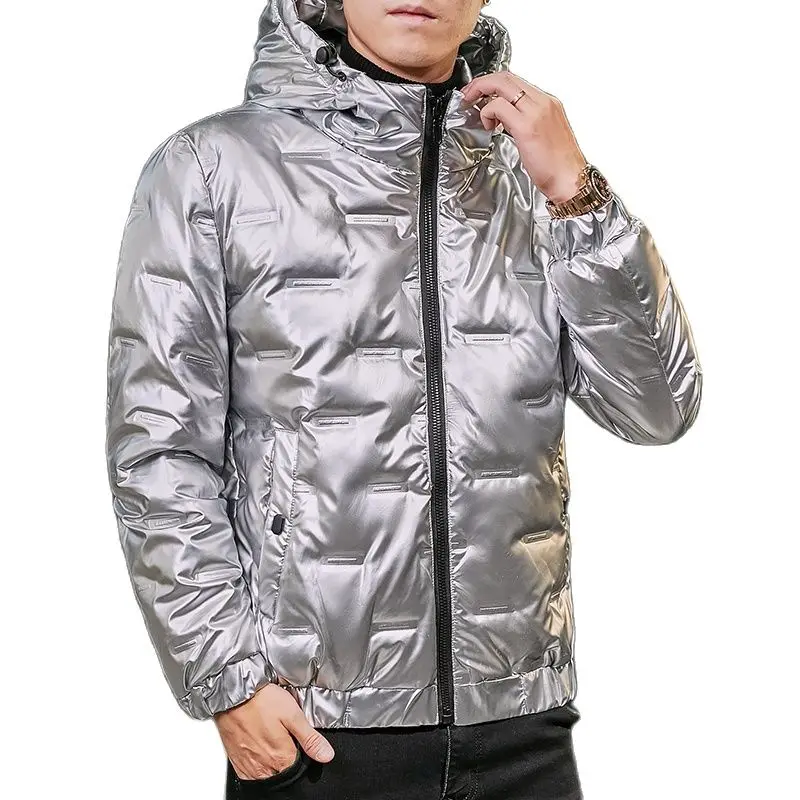 Золотые мужские парки с капюшоном пальто серебристо-черная зимняя Толстая