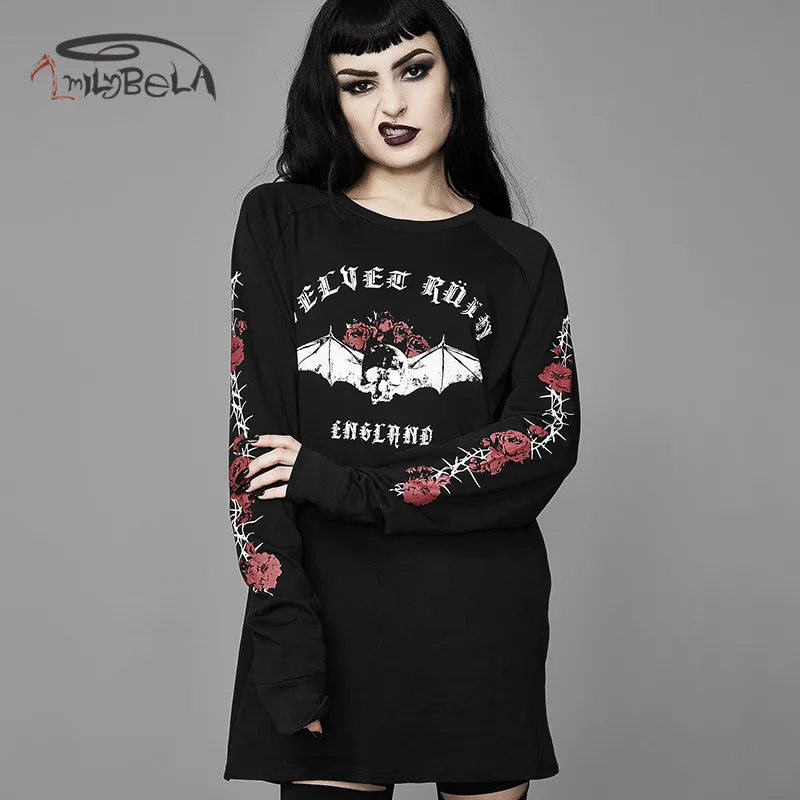 Imily Bela толстовка женская Повседневная готическая Черная с длинным рукавом О