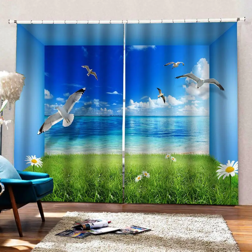 구매 창 커튼 바다 풍경 사진 거실 커튼 확장 공간 하늘 비둘기 디자인 커튼 블라인드 기성품 커튼