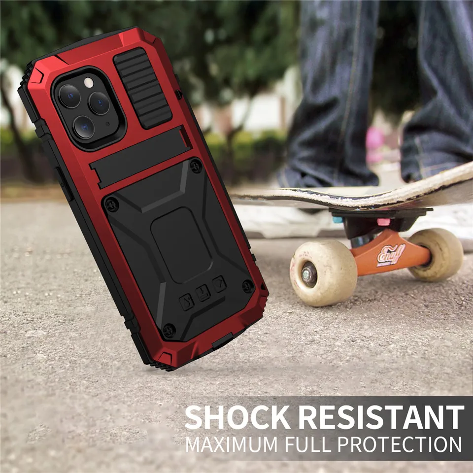 

Kickstand Phone Case For iPhone 12 Pro Max Mini XS Max XR Dustproof Shockproof Tempered glass Metal Cover For iPhone 11 Pro Max