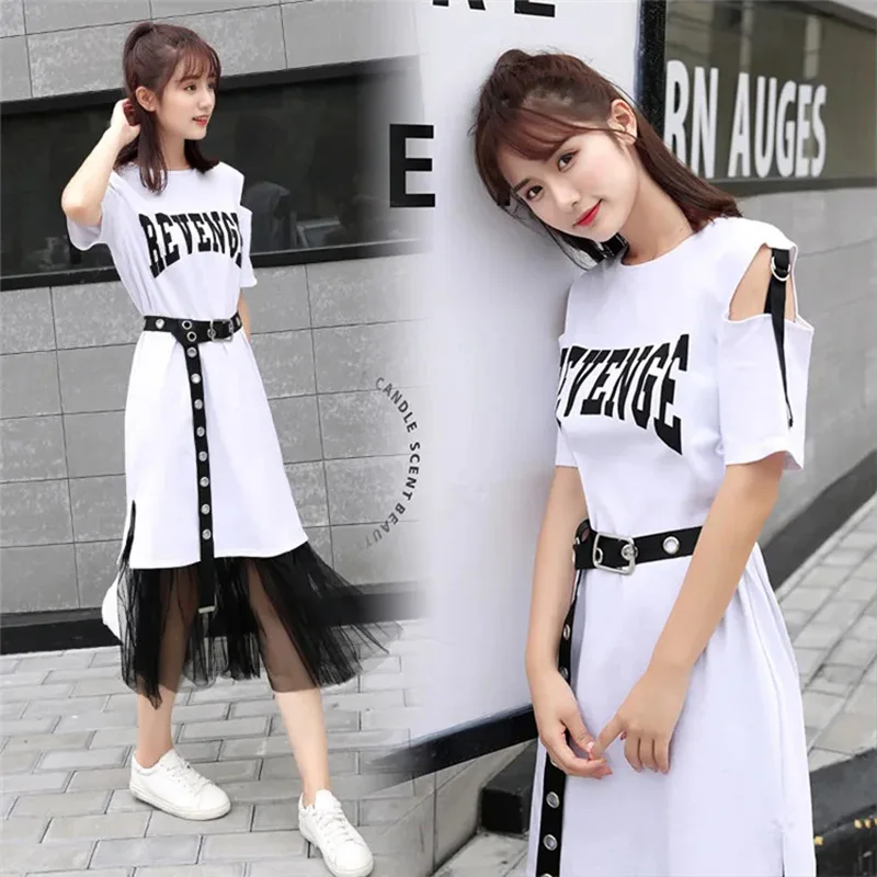 

Summer Tulle Skirt Two Piece Sets Printted Cotton Tshirt Korean Version Fashion Clothes For Dress