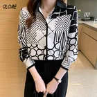 Женская блузка с длинным рукавом и принтом в виде решетки