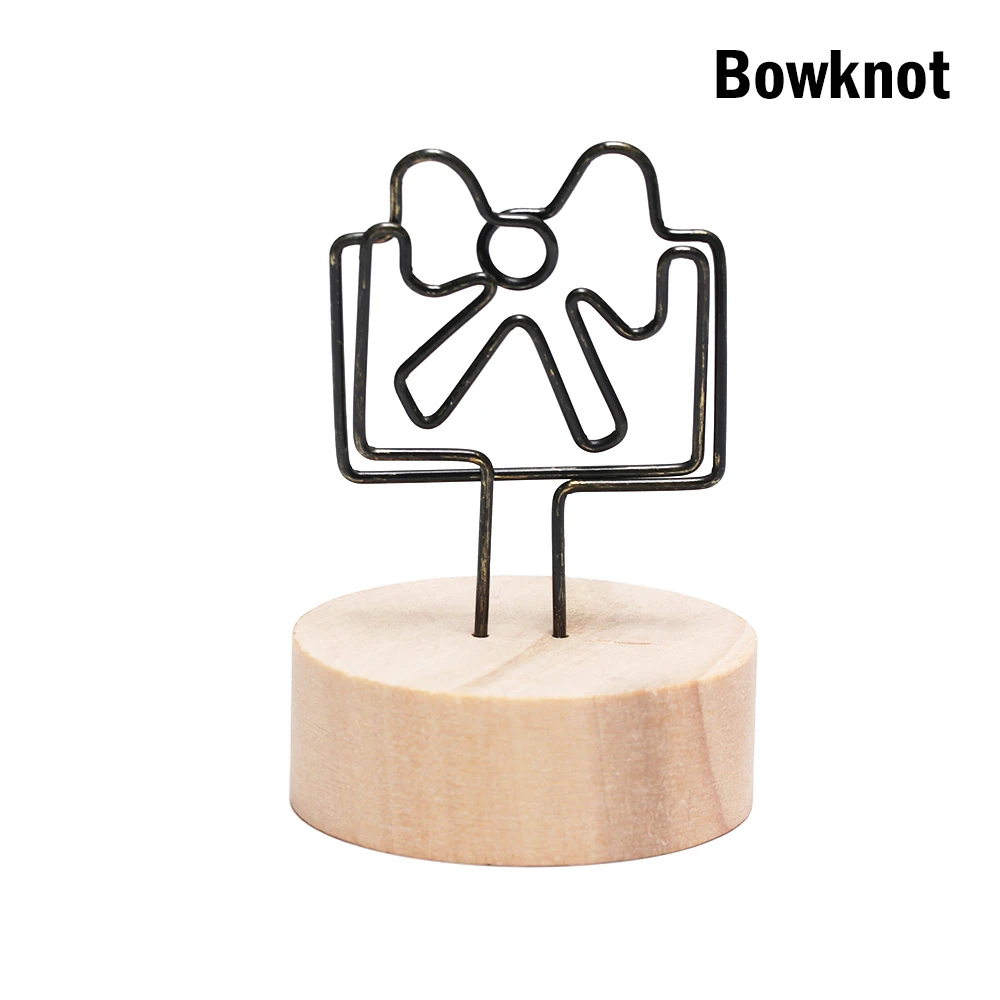 bowknot 1 шт., металлическая карточка, фоторамка, круглый деревянный держатель, картинка, памятка, карта, скрапбукинги, зажимы, украшение для дома, настольный орнамент, сделай сам, подарок - Цвет: bowknot