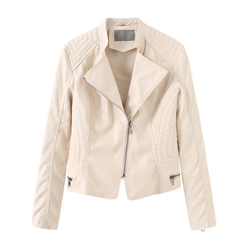 

Women's leather jacket European style short slim-fit short zipper women's jacket women's large size motorcycle jacket