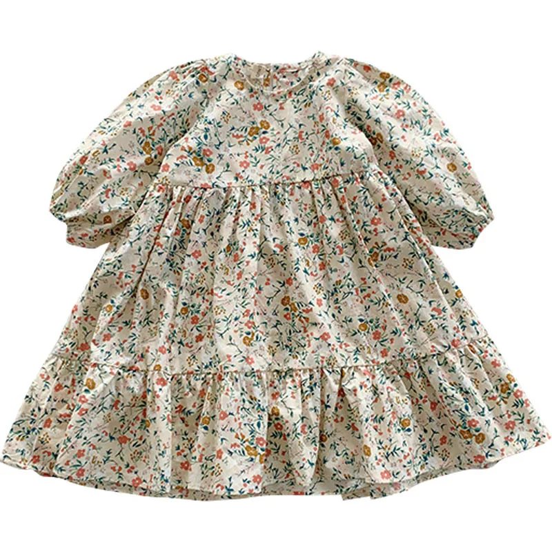 

2021 Spring And Autumn New Children's Clothing Girls Dress Cotton Floral Long Sleeve Children Elegant Princess Dress 2-7 Years