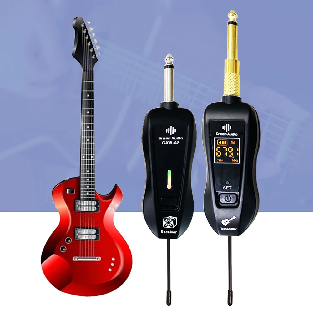 

GAW-A8 Wireless Guitar System Guitar Transmitter & Receiver Set Rechargeable Transmitter Receiver Electric Guitar Bass Pick Up