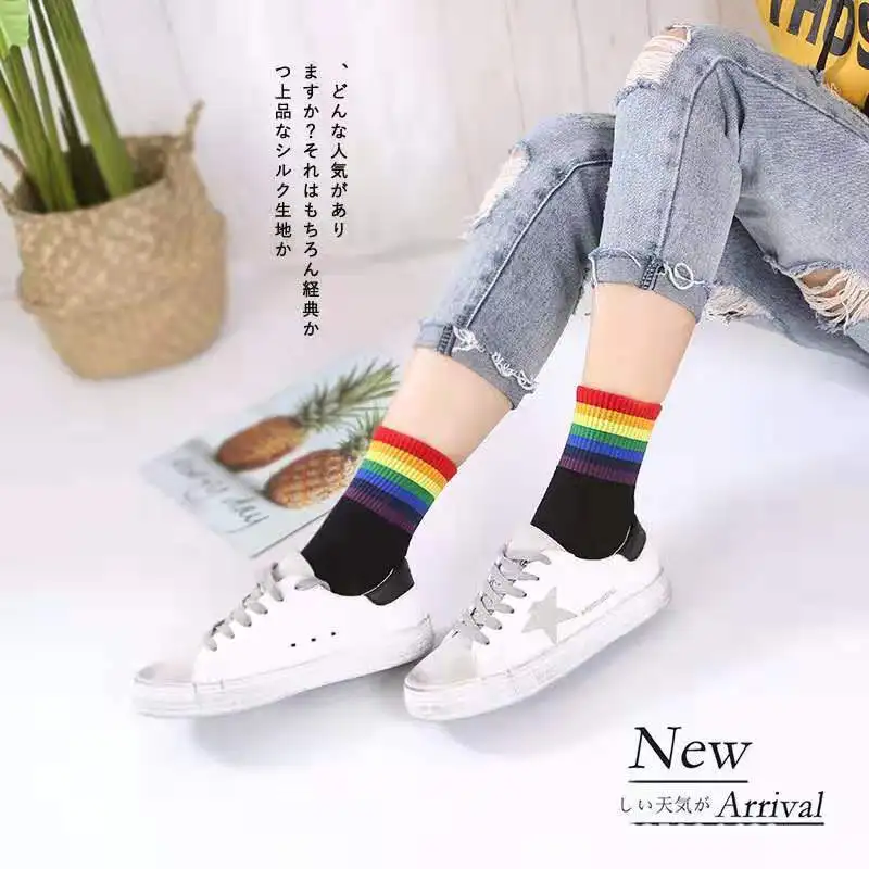 2019 г. лидер продаж модные носки для девочек в Стиле Радуги Harajuku хлопковые