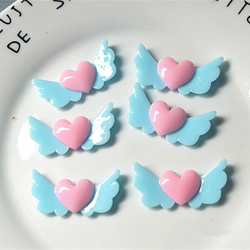 10 шт полимерные Стразы плоские с оборота кабошон Сердце Ангела Крылья