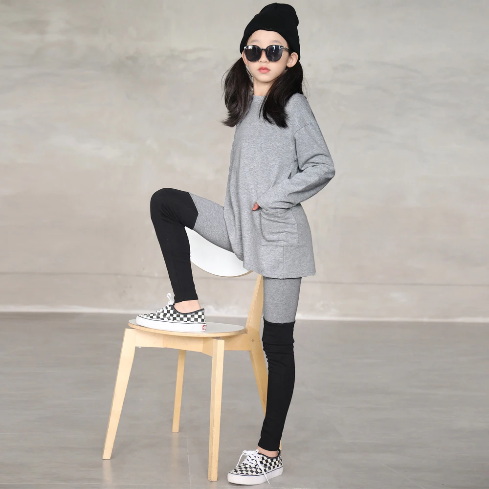 

Teenager Kids Cotton Hoodies Autumn Spring 2021 New Big Girls Tops Shirts Children Pocket Casual Long Sleeve Teen School Clothes