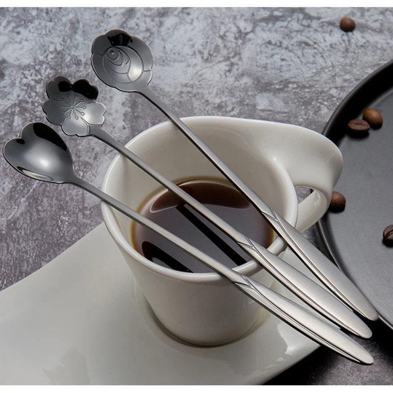 Stainless Steel Spoon Long Handle Flowers Heart Shape Ice Tea Coffee Dessert Kitchen Drink Tableware | Дом и сад