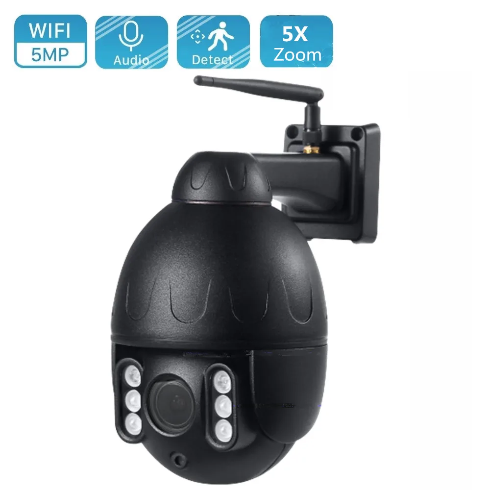 

5MP IP Camera Wifi PTZ 5X Zoom Two Way Audio Microphone Speaker Auto Cruise Night IR Security Surveillance CCTV Wireless Camera